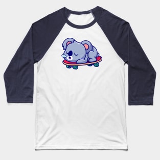 Cute Koala Sleeping On Skateboard Cartoon Baseball T-Shirt